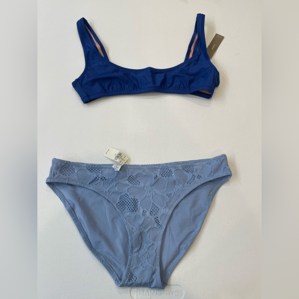 NEW! Blue Bikini Set J.Crew Scoop Bra Top Medium +‎ Aerie Crochet Bottom Large